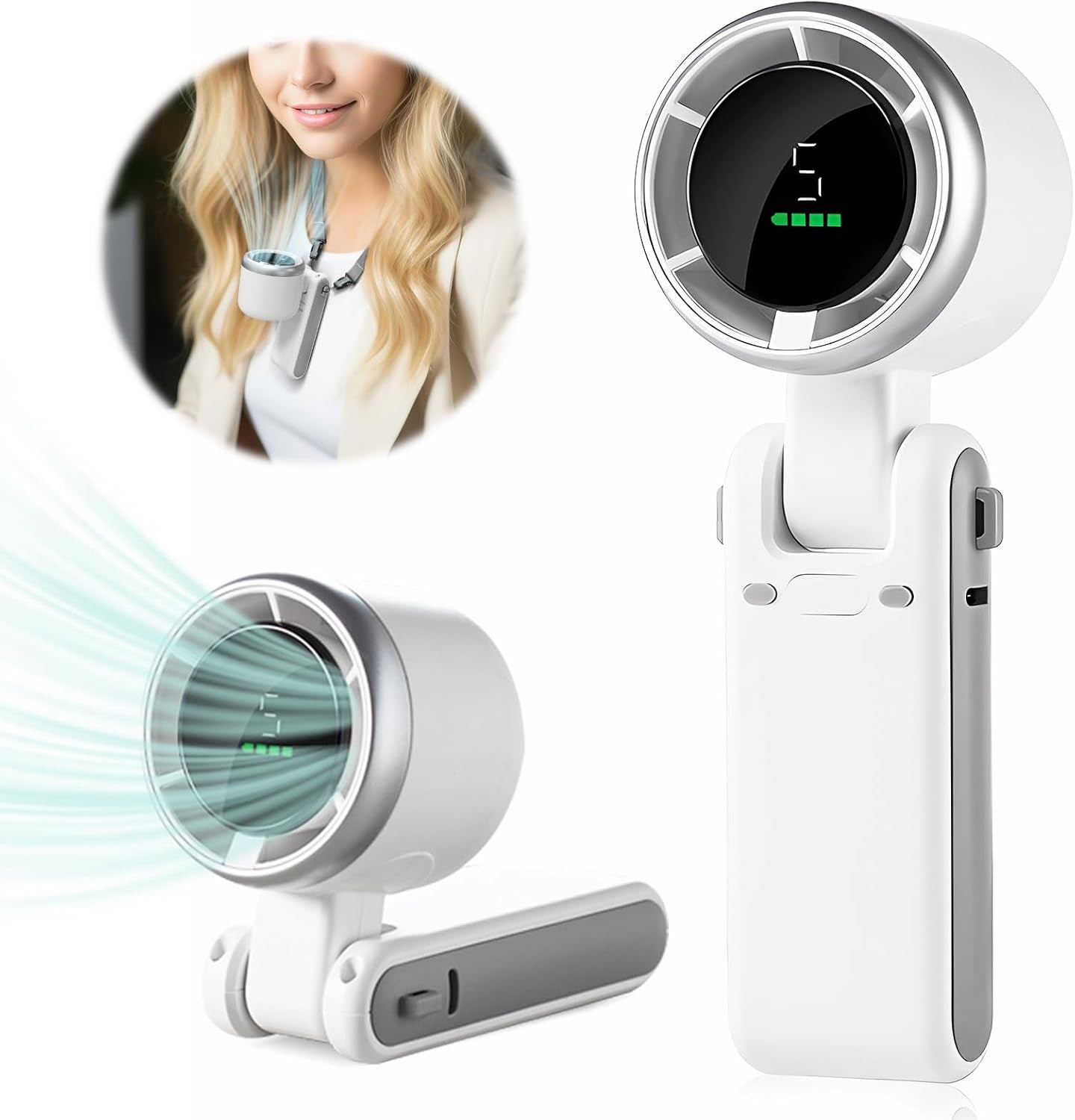 Portable Handheld Mini Turbo Fan, USB Rechargeable Travel Neck Fan with 5 Speeds, 3600Mah Battery & 15000RPM Speed, up to 12 Working Hours, 3 in 1 Foldable Personal Cooling Fan for Travel/Home/Office