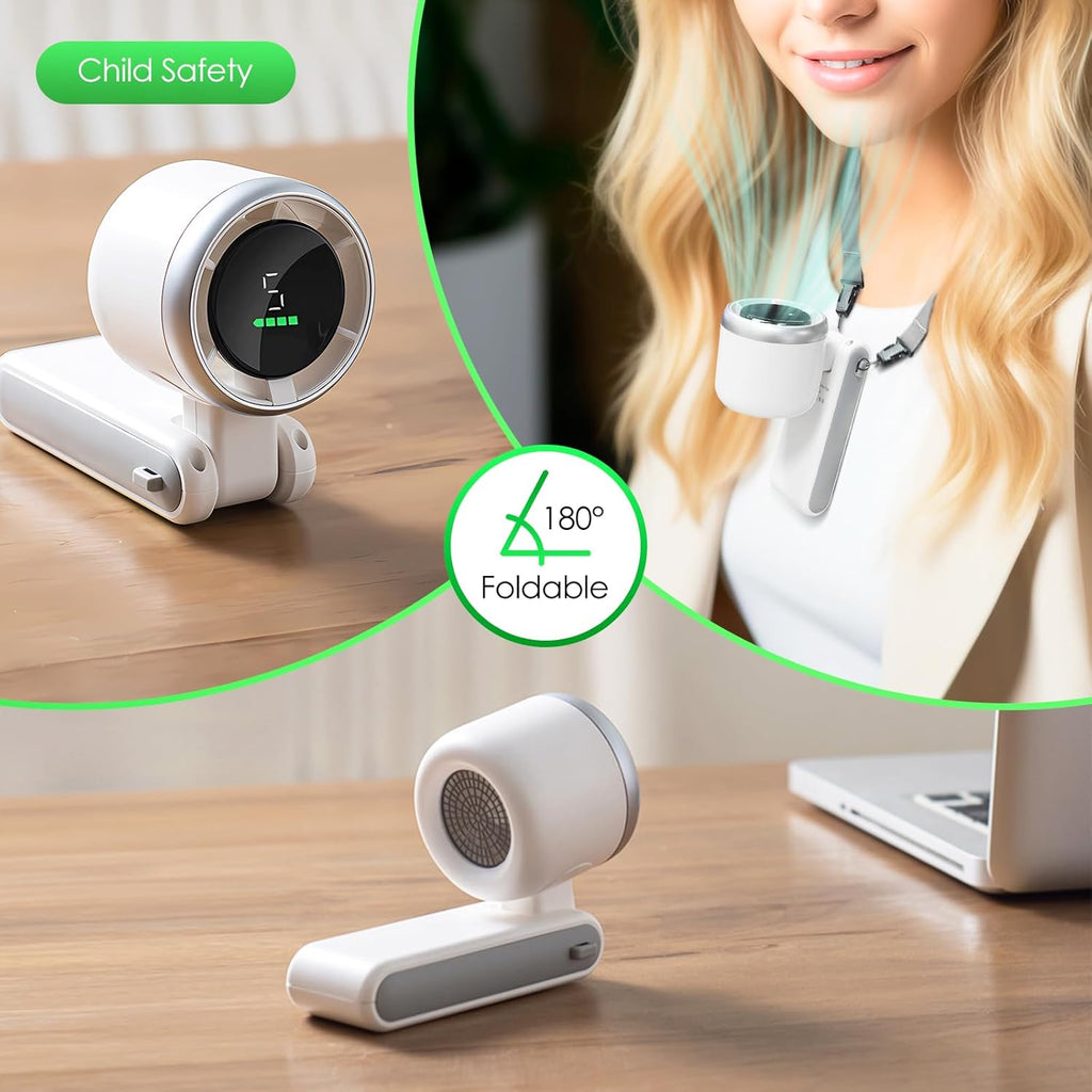 Portable Handheld Mini Turbo Fan, USB Rechargeable Travel Neck Fan with 5 Speeds, 3600Mah Battery & 15000RPM Speed, up to 12 Working Hours, 3 in 1 Foldable Personal Cooling Fan for Travel/Home/Office