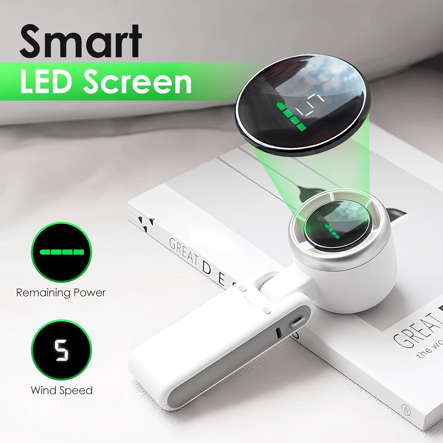 Portable Handheld Mini Turbo Fan, USB Rechargeable Travel Neck Fan with 5 Speeds, 3600Mah Battery & 15000RPM Speed, up to 12 Working Hours, 3 in 1 Foldable Personal Cooling Fan for Travel/Home/Office